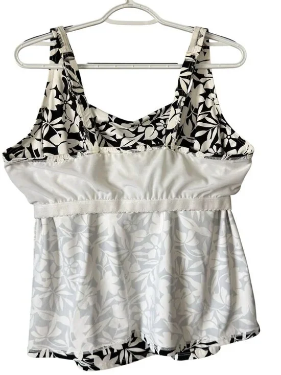 Lands End Tankini Top Size 20W Square Neck Black White Floral Swimsuit Soft Bra - Picture 11 of 16